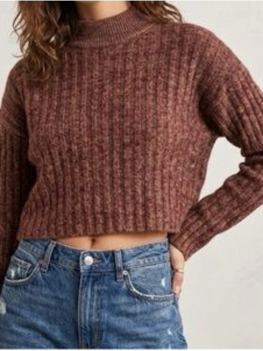 Madewell Ribbed Cropped mock neck Sweater - Brown